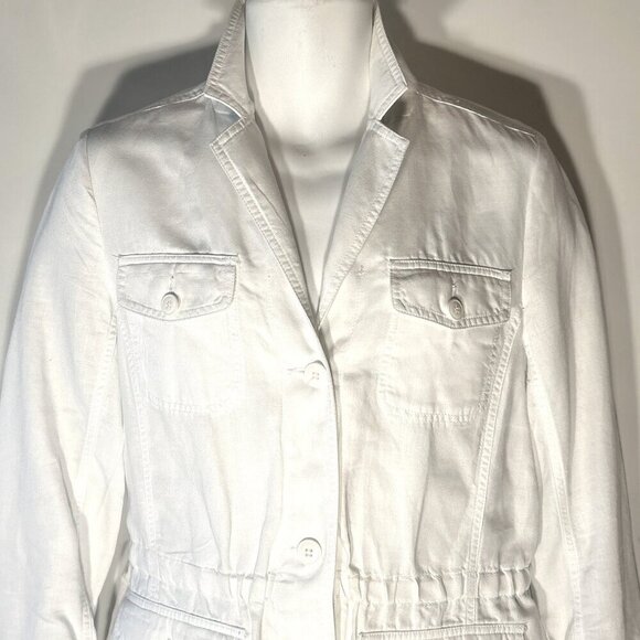 Talbots SZ M Linen Cotton Blend White Blazer / Jacket Essential Preppy Timeless - Picture 3 of 10